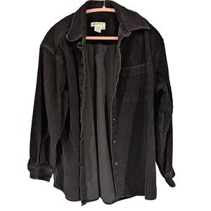 Eddie Bauer Corduroy Button Up Shirt Black Womens XL Casual Long Sleeve